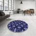 Round Patterned Night Blue Rug in a Office, pat3616blu