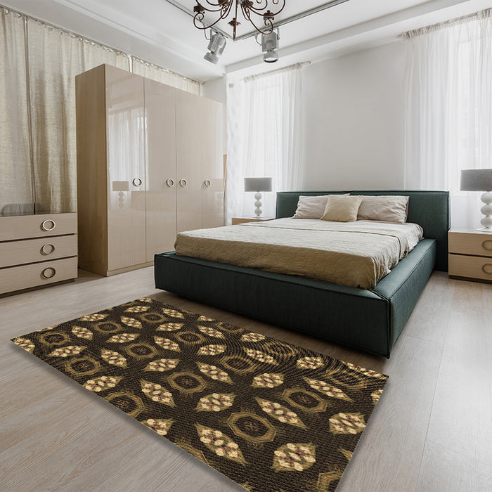 Patterned Light Brown Rug in a Bedroom, pat3616brn