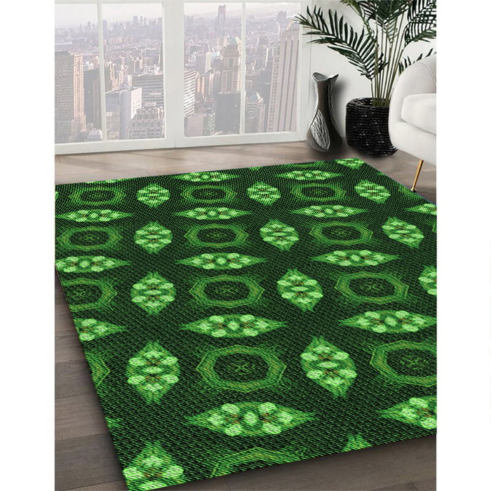 Patterned Dark Forest Green Rug in Family Room, pat3616grn