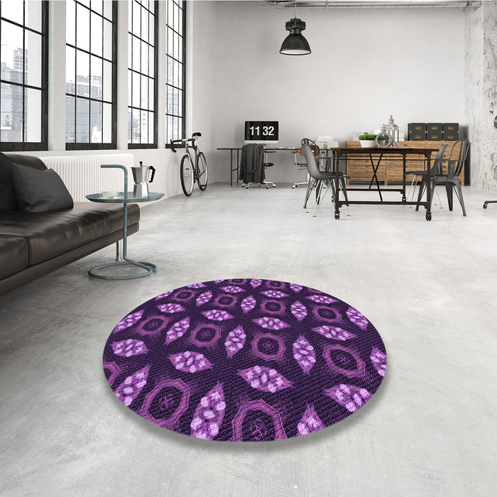 Round Patterned Dark Orchid Purple Rug in a Office, pat3616pur