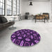Round Patterned Dark Orchid Purple Rug in a Office, pat3616pur