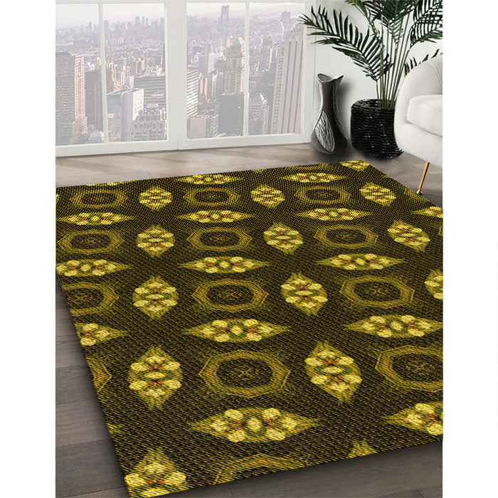 Machine Washable Transitional Black Brown Rug in a Family Room, wshpat3616yw