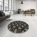 Round Machine Washable Transitional Army Brown Rug in a Office, wshpat3616