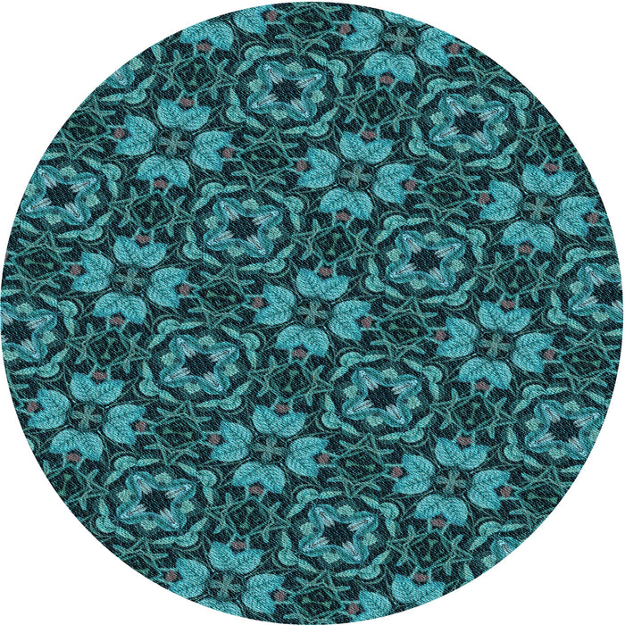 Square Patterned Dark Turquoise Green Rug, pat3617lblu
