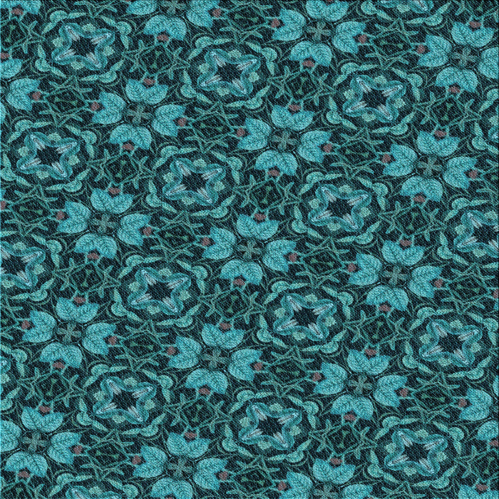 Round Patterned Dark Turquoise Green Rug, pat3617lblu
