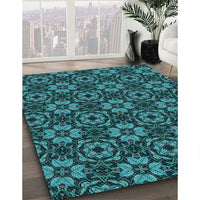 Patterned Dark Turquoise Green Rug, pat3617lblu