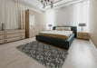 Patterned Sage Green Novelty Rug in a Bedroom, pat3617