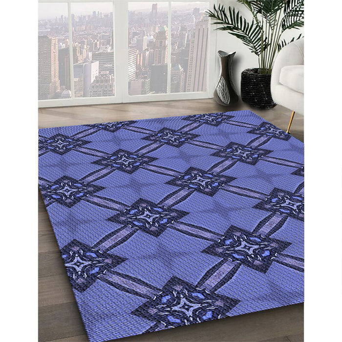 Patterned Light Slate Blue Rug in Family Room, pat3618blu