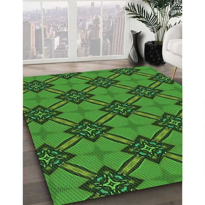 Machine Washable Transitional Deep Emerald Green Rug in a Family Room, wshpat3618grn