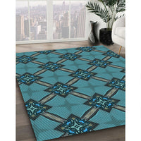 Patterned Dark Blue Grey Blue Rug, pat3618lblu