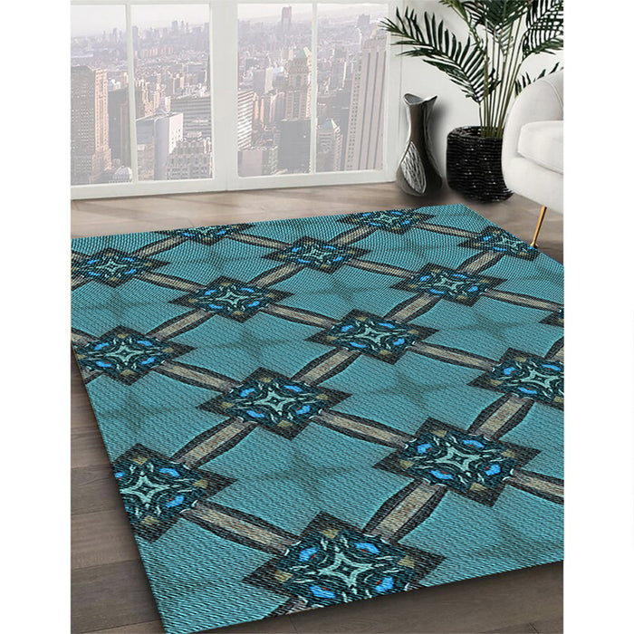 Patterned Dark Blue Grey Blue Rug in Family Room, pat3618lblu