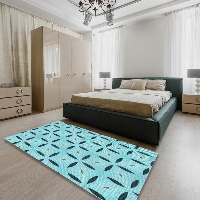 Round Machine Washable Transitional Light Sea Green Rug in a Office, wshpat3619lblu