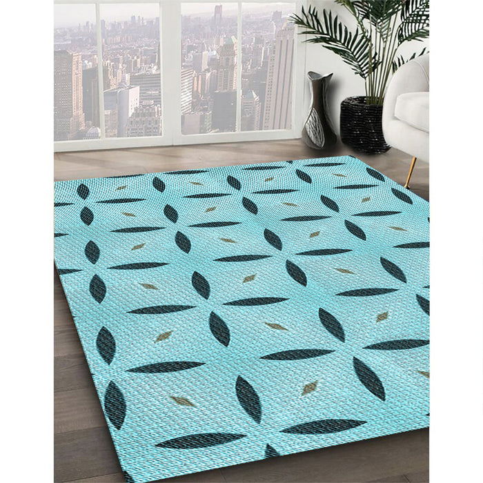 Patterned Light Sea Green Rug in Family Room, pat3619lblu