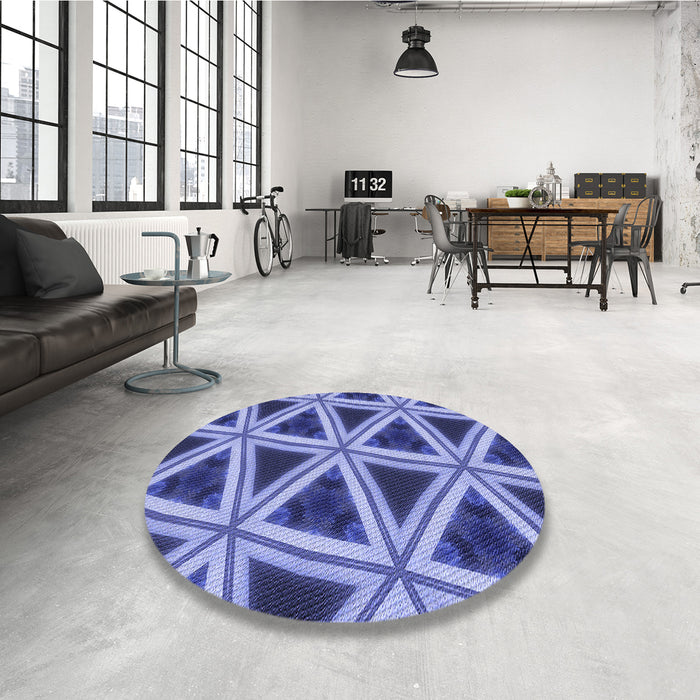 Round Patterned Denim Blue Rug in a Office, pat3620blu