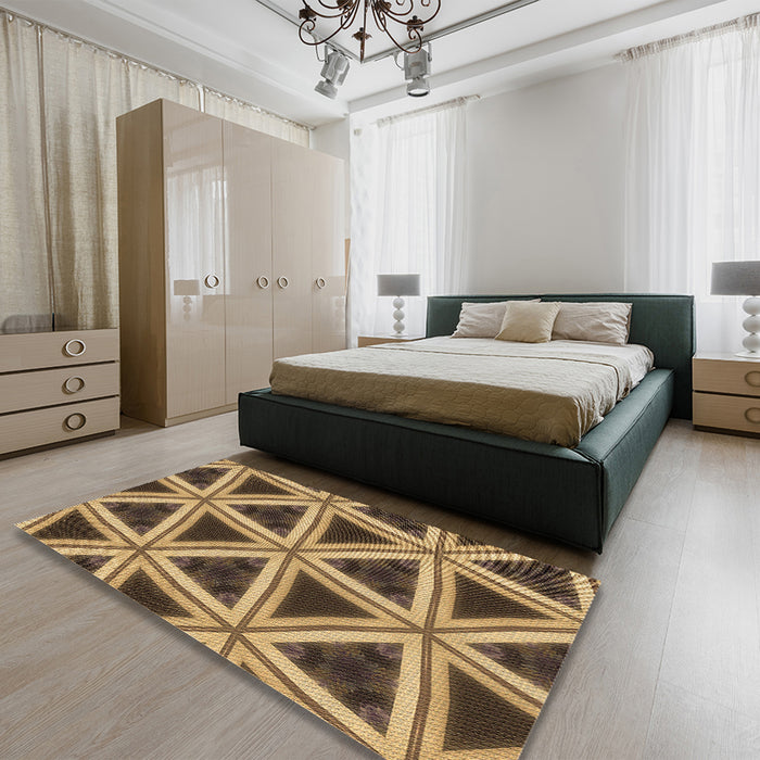 Round Machine Washable Transitional Golden Gold Rug in a Office, wshpat3620brn