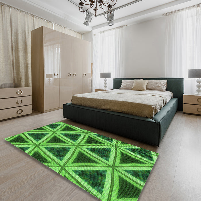 Round Machine Washable Transitional Green Rug in a Office, wshpat3620grn