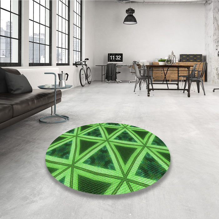 Round Patterned Green Rug in a Office, pat3620grn
