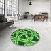Round Patterned Green Rug in a Office, pat3620grn
