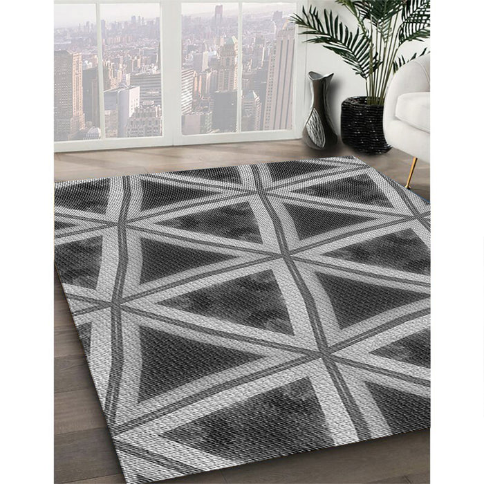 Patterned Black Rug in Family Room, pat3620gry