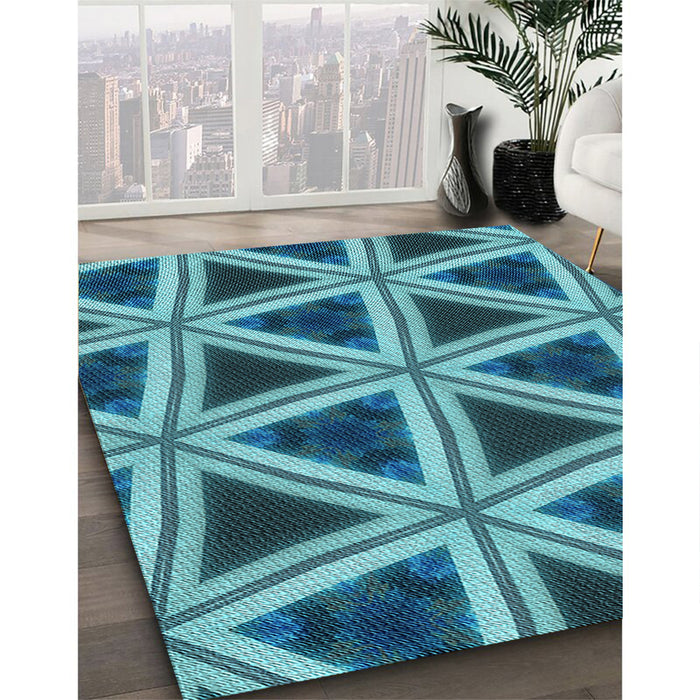 Patterned Teal Green Rug in Family Room, pat3620lblu