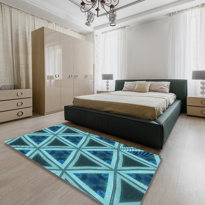 Patterned Teal Green Rug in a Bedroom, pat3620lblu