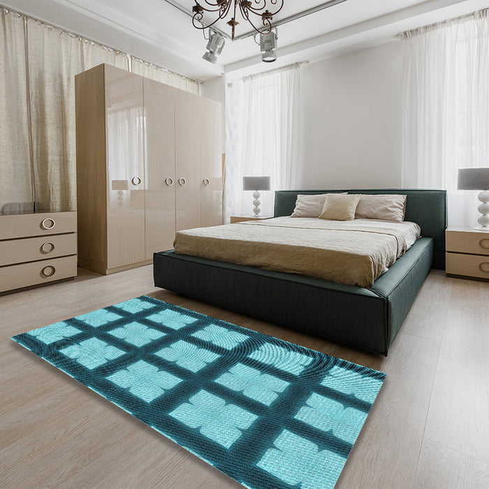 Patterned Diamond Blue Rug in a Bedroom, pat3621lblu