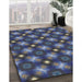 Patterned Slate Blue Grey Novelty Rug in Family Room, pat3622