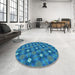 Round Patterned Blue Rug in a Office, pat3623lblu