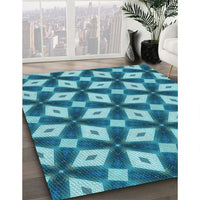 Patterned Dark Cyan Green Rug, pat3624lblu