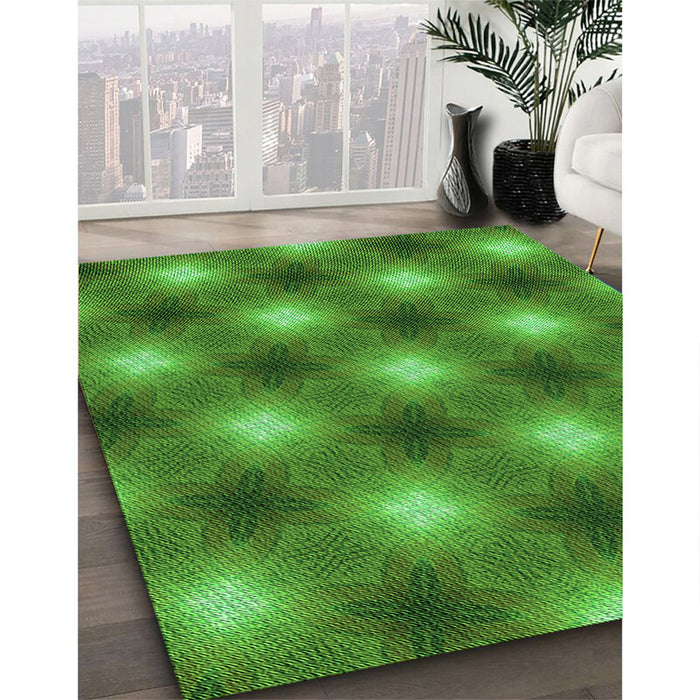 Patterned Green Rug in Family Room, pat3625grn