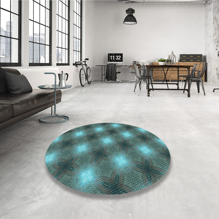 Round Patterned Deep-Sea Green Rug in a Office, pat3625lblu