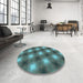 Round Patterned Deep-Sea Green Rug in a Office, pat3625lblu