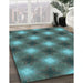 Patterned Deep-Sea Green Rug in Family Room, pat3625lblu