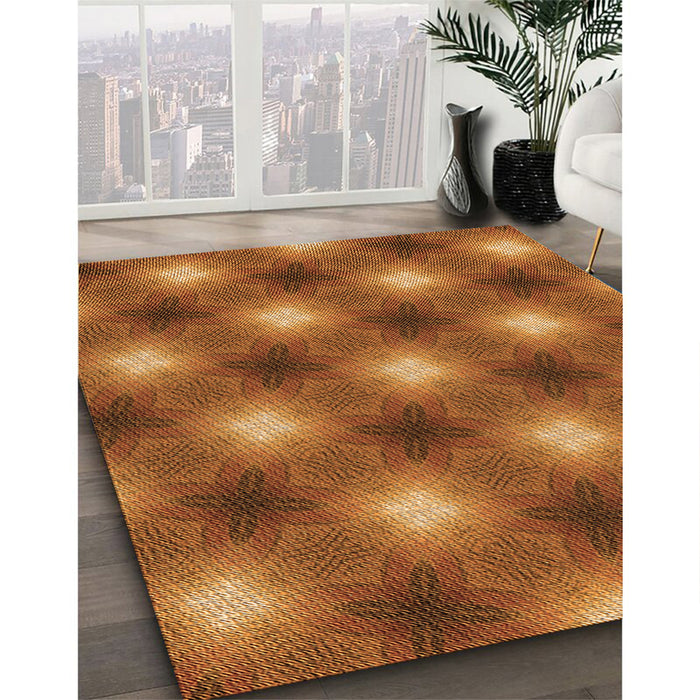 Patterned Neon Orange Rug in Family Room, pat3625org