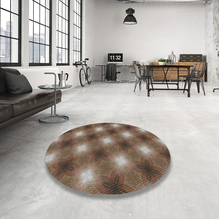 Round Patterned Camel Brown Novelty Rug in a Office, pat3625