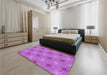 Round Machine Washable Transitional Bright Neon Pink Purple Rug in a Office, wshpat3627pur