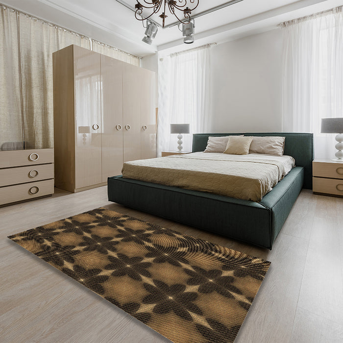 Patterned Oak Brown Rug in a Bedroom, pat3628brn