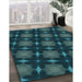 Patterned Dark Cyan Green Rug in Family Room, pat3628lblu