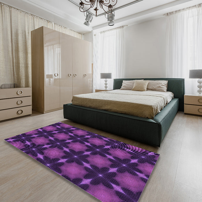 Patterned Dark Orchid Purple Rug in a Bedroom, pat3628pur