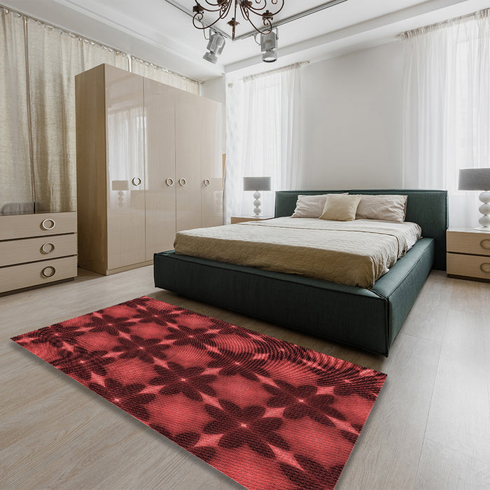 Patterned Red Rug in a Bedroom, pat3628rd