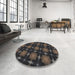 Round Machine Washable Transitional Midnight Gray Rug in a Office, wshpat3628