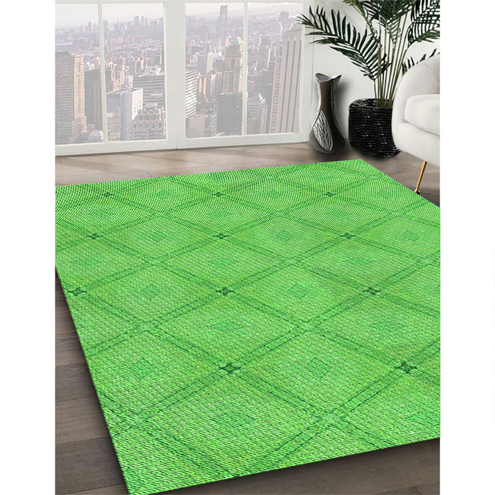 Machine Washable Transitional Neon Green Rug in a Family Room, wshpat3629grn