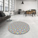 Round Patterned Mauve Taupe Purple Modern Rug in a Office, pat362