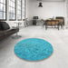 Round Patterned Dark Turquoise Green Rug in a Office, pat3630lblu