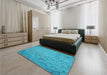 Patterned Dark Turquoise Green Rug in a Bedroom, pat3630lblu