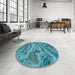 Round Patterned Teal Green Rug in a Office, pat3631lblu