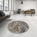 Round Patterned Charcoal Gray Novelty Rug in a Office, pat3631