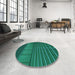 Round Patterned Deep Teal Green Rug in a Office, pat3633lblu