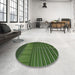 Round Machine Washable Transitional Dark Forest Green Rug in a Office, wshpat3633