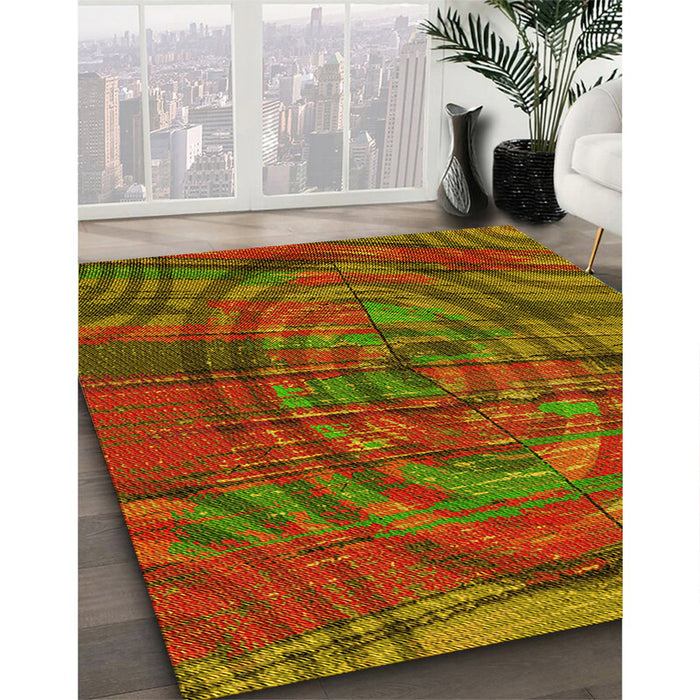 Machine Washable Transitional Dark Yellow Green Rug in a Family Room, wshpat3634yw